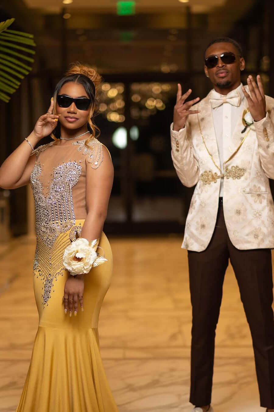 Stunning Gold Cap Sleeves Mermaid Prom Dress Long With Beadings On Sale