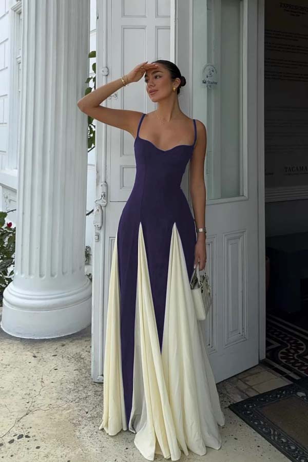 Black Ivory Spliced Sleeveless Spaghetti Straps A-Line Prom Dress