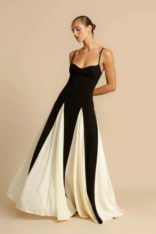 Black Ivory Spliced Sleeveless Spaghetti Straps A-Line Prom Dress