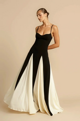 Black Ivory Spliced Sleeveless Spaghetti Straps A-Line Prom Dress