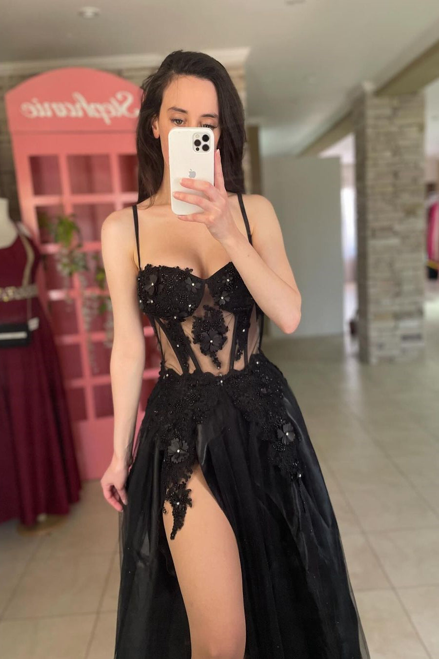 Popular Spaghetti-Straps Sweetheart Sleeveless Mermaid Prom Dresses With High Split Appliques