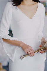Elegant V-Neck Long Sleeve Wedding Gown with Slit