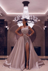 One Shoulder Sequins Long Prom Dress With Overskirt