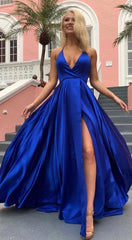 Halter V-Neck Slit Prom Dress Long Evening Party Gowns On Sale