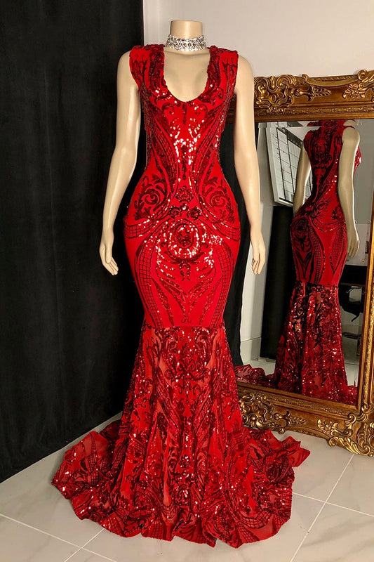 Modern Sleeveless V-Neck Mermaid Prom Dresses Sequins Long Online