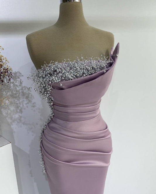 Beautiful Wisteria Strapless Mermaid Prom Dresses Long With Pearls