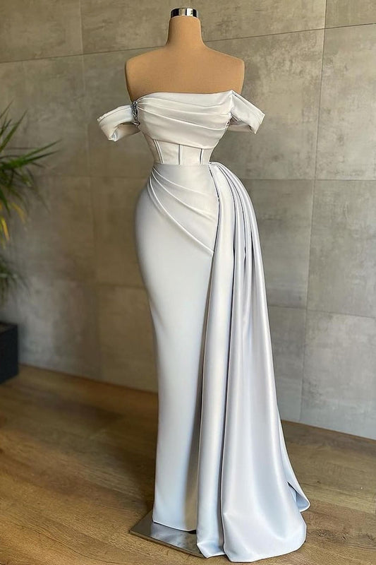 Beautiful White Mermaid Prom Dress Off the Shoulder Pleated