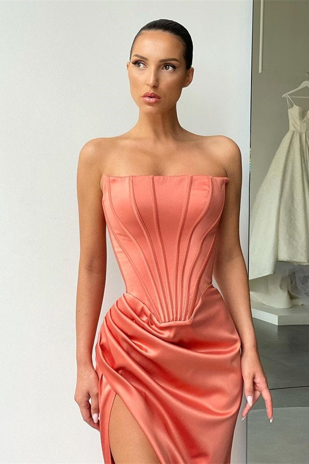 Amazing Strapless Long Prom Dress Split Evening Party Gowns