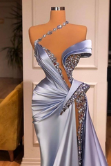 Off-the-Shoulder Mermaid Prom Dress Long Beadings with High Split