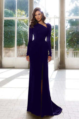 Elegant Long Sleeve Yellow Prom Dress Asymmetric Pleated Slit