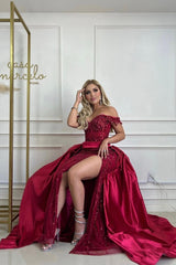 Charming Red Long Off-the-shoulder Sleeveless Sequins Prom Dress Long Slit Online |