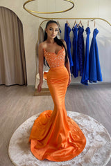 Chic Orange Sweetheart Sleeveless Mermaid Prom Dress With Sequins