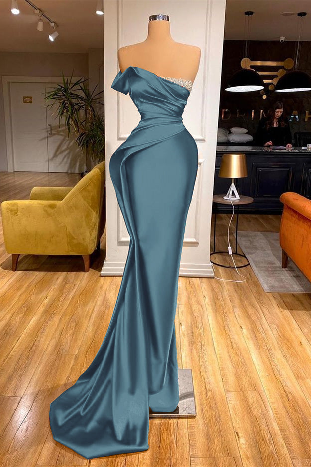  Red Strapless Mermaid Prom Dress Long Pleated with Beads