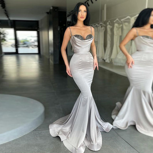 Classy Spaghetti-Straps Mermaid Evening Prom Dress Sleeveless With Sequins