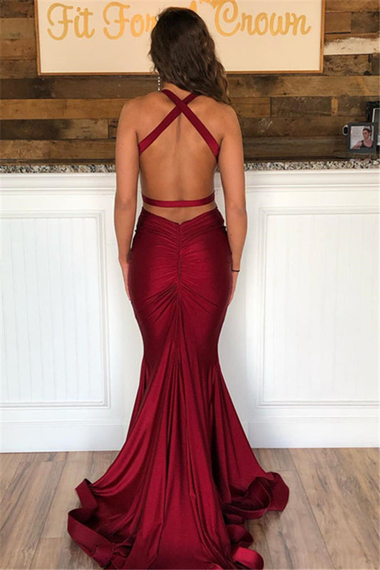 Burgundy Mermaid Prom Dress Sleeveless