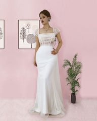Elegant Prom Dress Long Tulle White Spaghetti Strap Sleeveless
