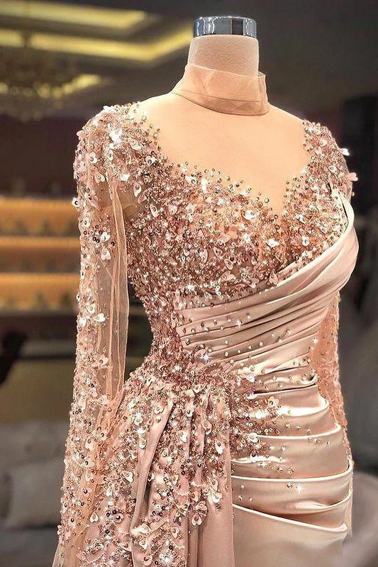Dusty Rose Long Beaded Mermaid Prom Dress One Shoulder with Ruffles