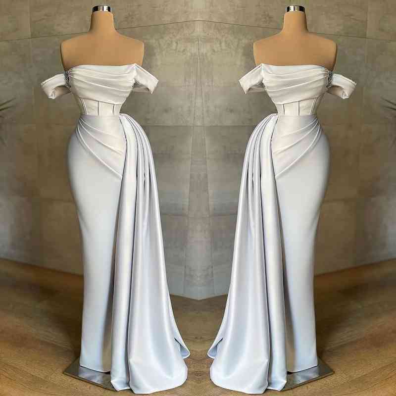Beautiful White Mermaid Prom Dress Off the Shoulder Pleated