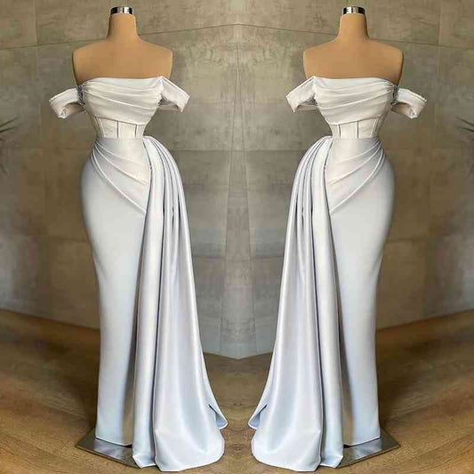 Beautiful White Mermaid Prom Dress Off the Shoulder Pleated
