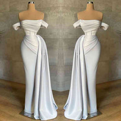 Beautiful White Mermaid Prom Dress Off the Shoulder Pleated