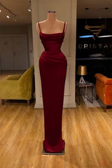 Red Spaghetti-Straps Prom Dress Long Mermaid Simple Dress