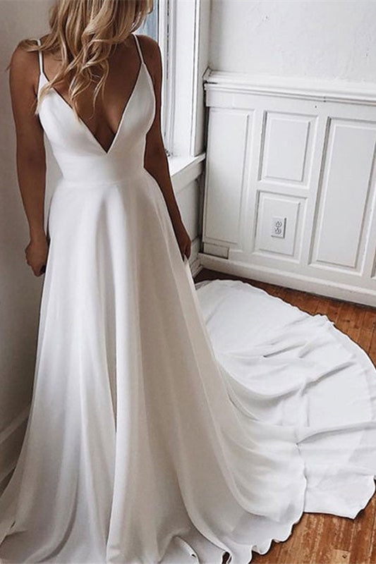 Wedding Dress with Lace Details and Chiffon Spaghetti Straps