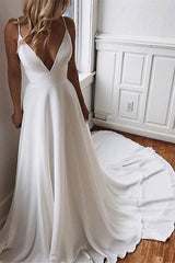 Wedding Dress with Lace Details and Chiffon Spaghetti Straps