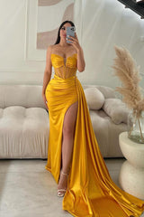 Fabulous Sweetheart Sleeveless Mermaid Prom Gown With Split Beadings Ruffles