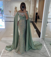 Sleeveless Jewel Beads Sequins Mermaid Watteau Prom Dress YB004