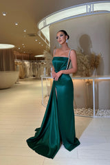 Amazing Dark Green Straps Prom Dress Mermaid Sleeveless Split With beads