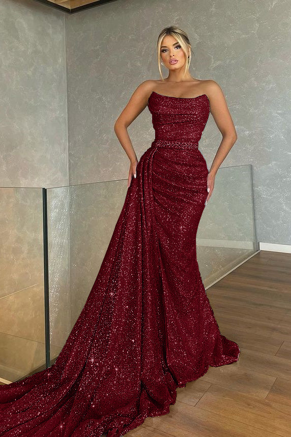 Baby Blue Strapless Sleeveless Beadings Mermaid Prom Dress with Sequins