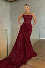 Baby Blue Strapless Sleeveless Beadings Mermaid Prom Dress with Sequins