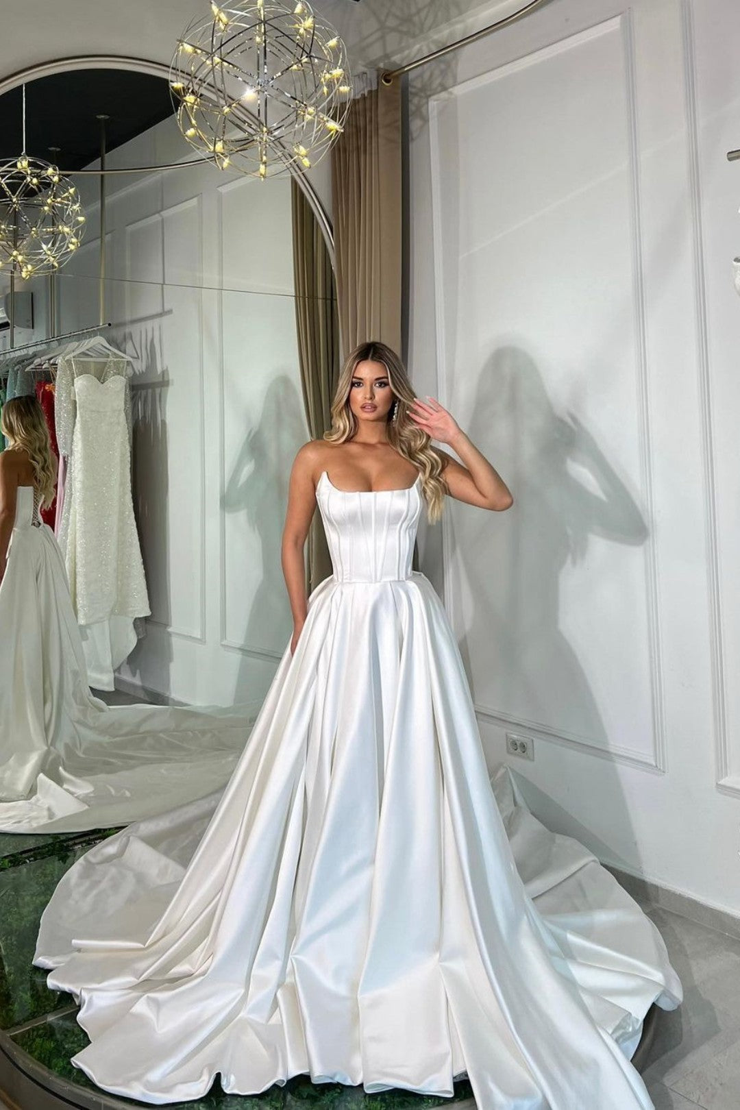 Sleeveless A-Line White Charmeuse Long Wedding Prom Dress