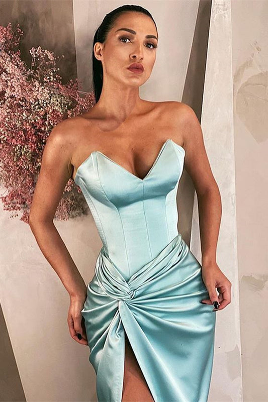 Sky Blue V-Neck Long Prom Dress with Split 