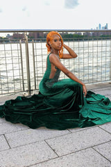 Stunning Emerald Green Mermaid Prom Dress Long Beadings On Sale Sleeveless
