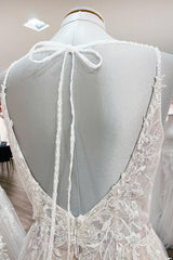 Elegant Backless V-Neck A-Line Wedding Gown with Ruffles and Sleeveless Design