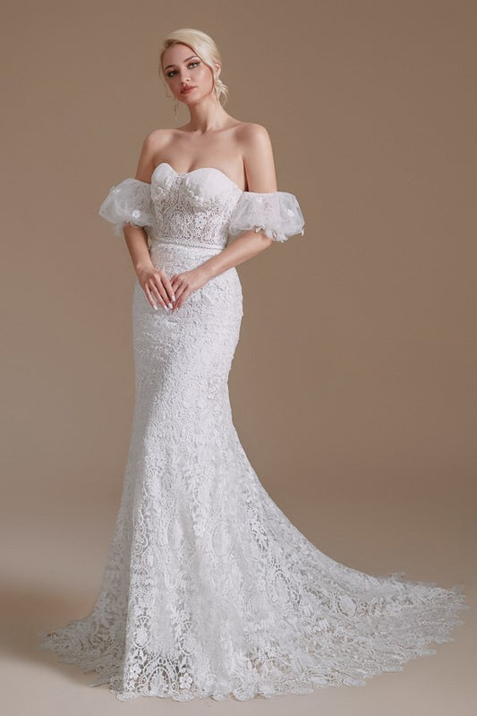 Long Mermaid Sweetheart Wedding Dresses With Detachable Sleeves in Vintage Lace