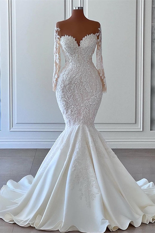 Sweetheart Mermaid Wedding Dress with Long Sleeves and Applique