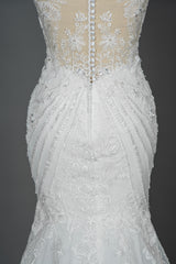 Elegant Mermaid Wedding Dress with Beaded Appliques and Scoop Jewel Neckline