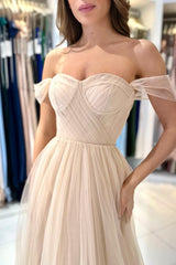 Modern Off-The-Shoulder Sweetheart Prom Dress Tulle A-Line