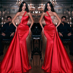 Charming Red One Shoulder Mermaid Prom Dress Ruffles Long With Beads