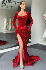 Classy Long Sleeves Mermaid Prom Dress Long With Slit