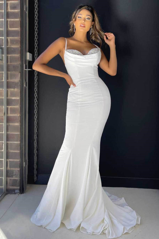 Gorgeous Spaghetti-Straps Mermaid Prom Dress Long With Beadings
