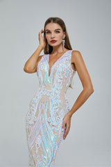 Gorgeous V-Neck Sleeveless Prom Dress Sequins Mermaid Long
