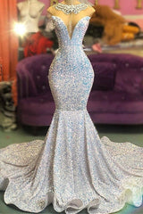 Mermaid Sequins Prom Dress Long With Crystal Necklace