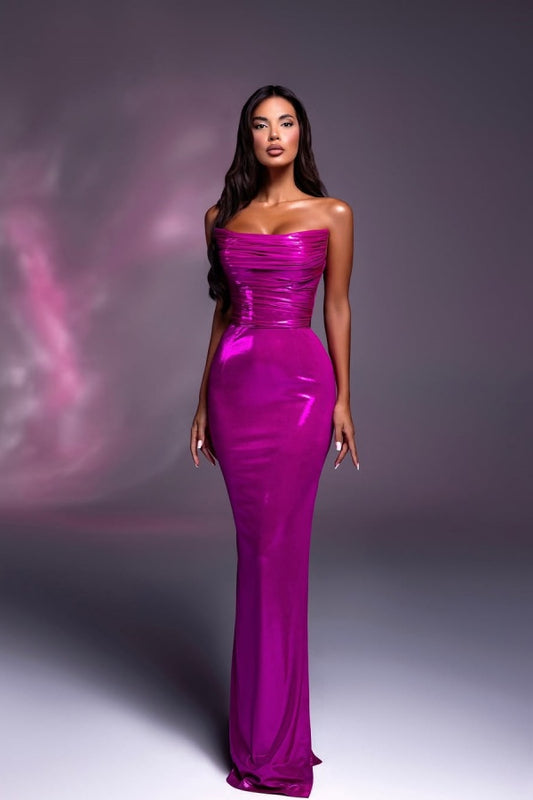 Fuchsia Strapless Long Prom Dress Mermaid Sleeveless