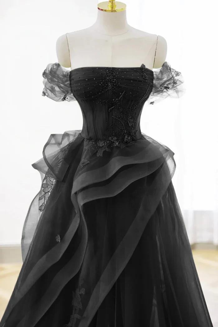 Cute Green Strapless Off The Shoulder A Line Prom Dress Long With Beads