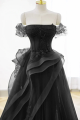 Cute Green Strapless Off The Shoulder A Line Prom Dress Long With Beads
