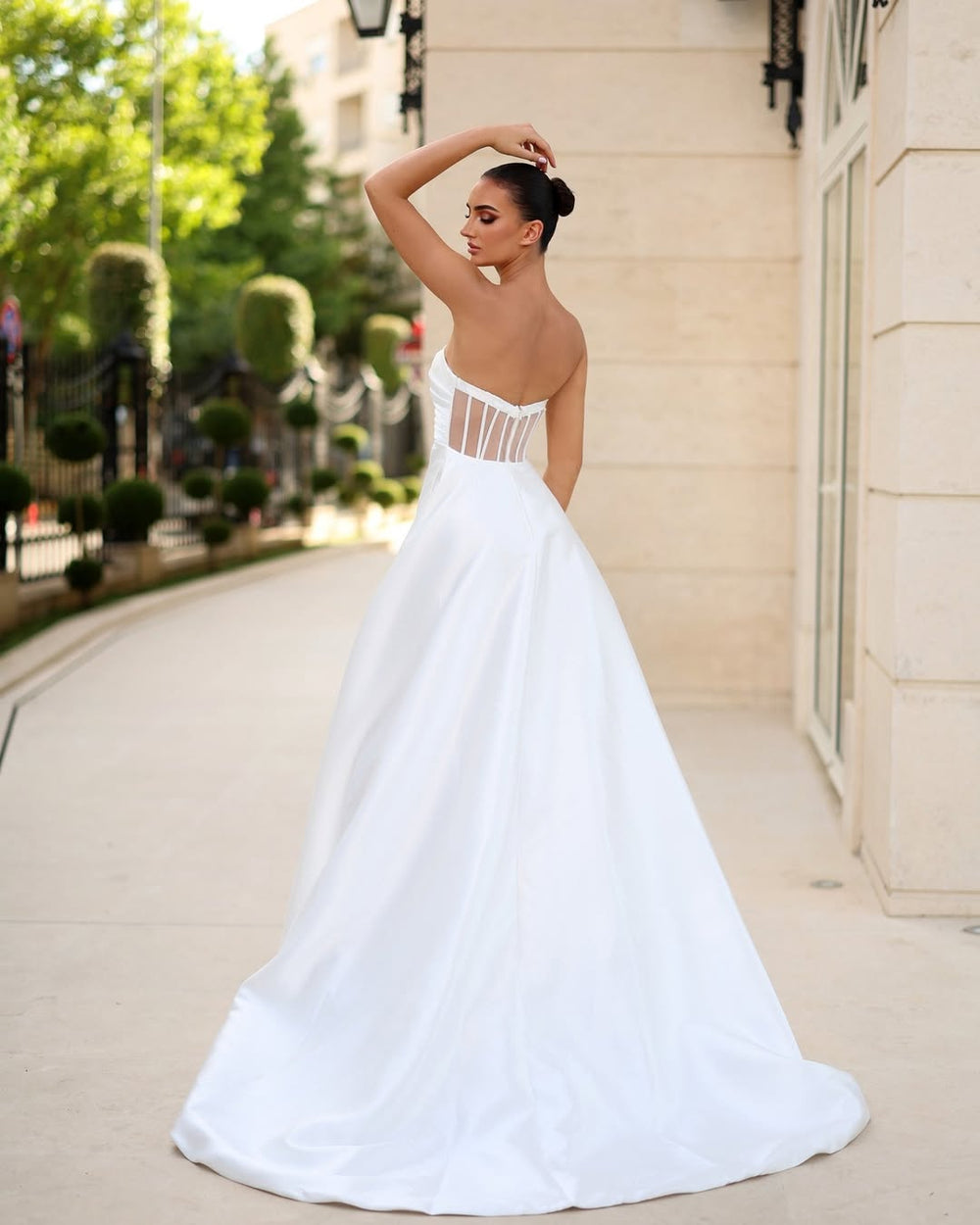 Royal White Sleeveless Strapless Square A-Line Prom Dress