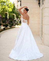 Royal White Sleeveless Strapless Square A-Line Prom Dress